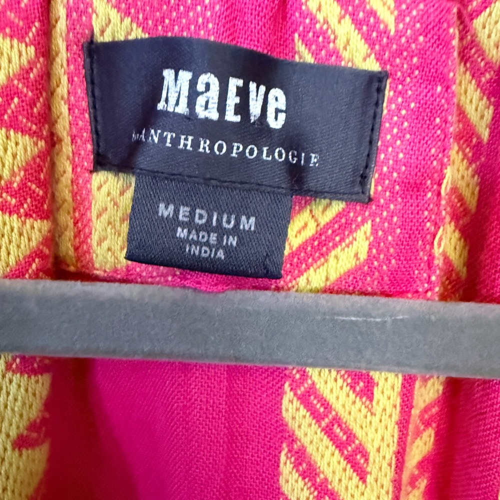 Anthropologie Maeve Pink Yellow Geometric Mini Dress Womens Oversized Tunic Boho - Picture 4 of 9